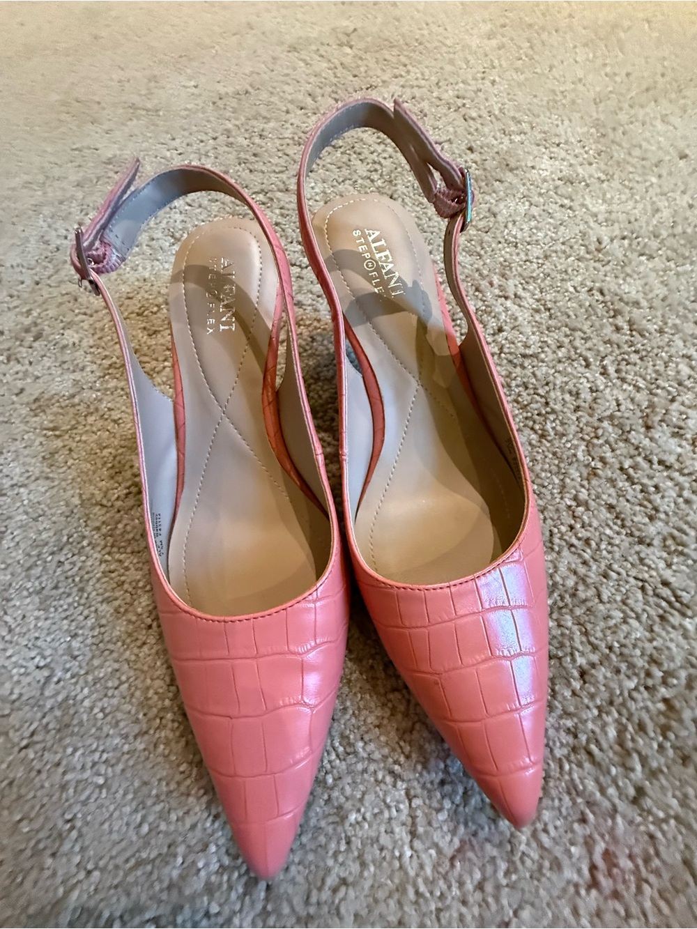 Alfani Pink Croc-Embossed Pointed Slingback Heels